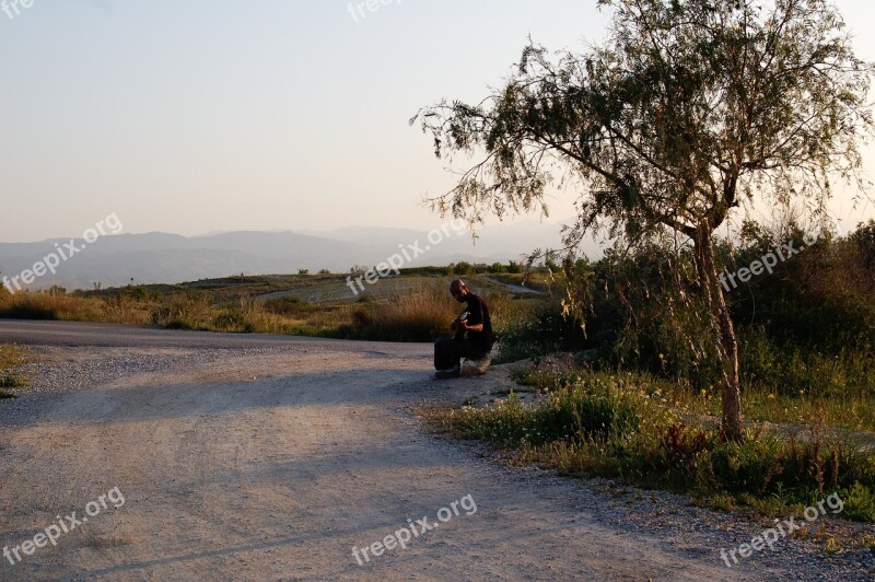 Guitar Sunset Field Man Plaing Guitar