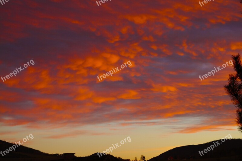 Sky Red Mountain Clouds Sunset