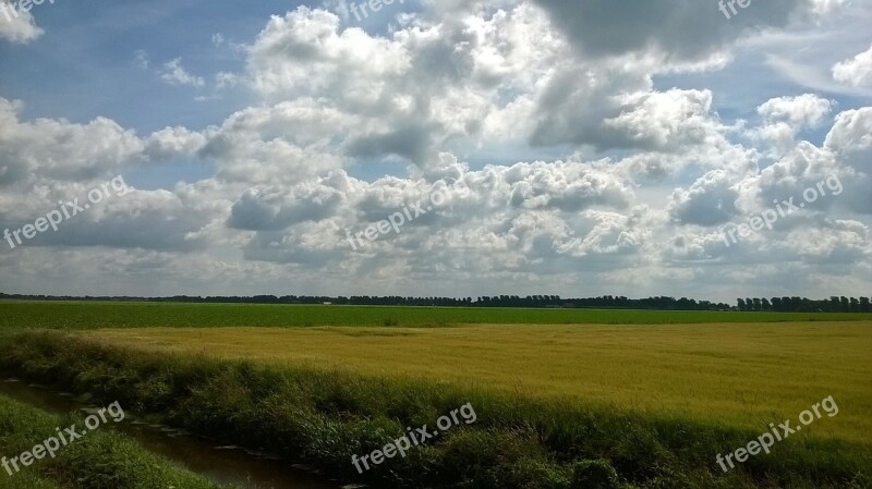 Holland The Netherlands Fields Landscape Clouds