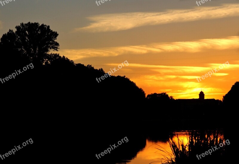 Sunset Castle River Landscape Summer