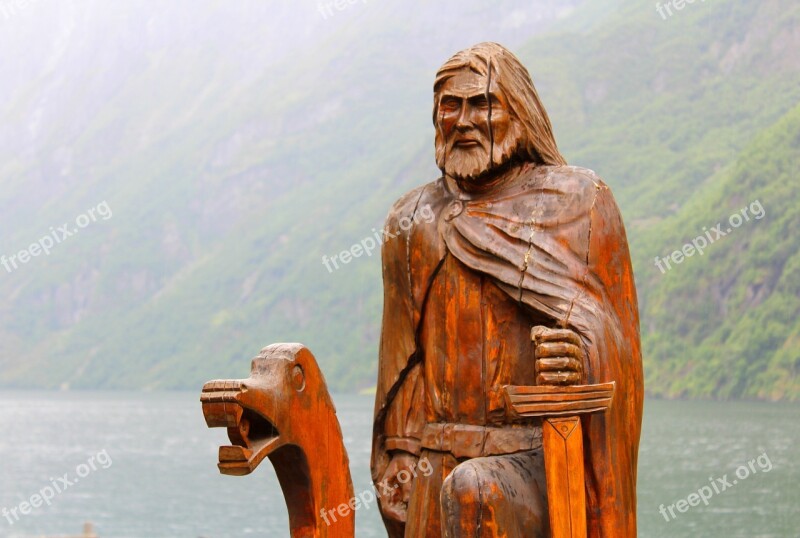 Gudvangen Nærøyfjord Viking Wooden Sculpture Free Photos