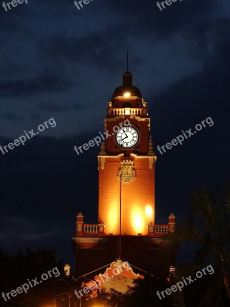 Clock Night Building Tourism Merida