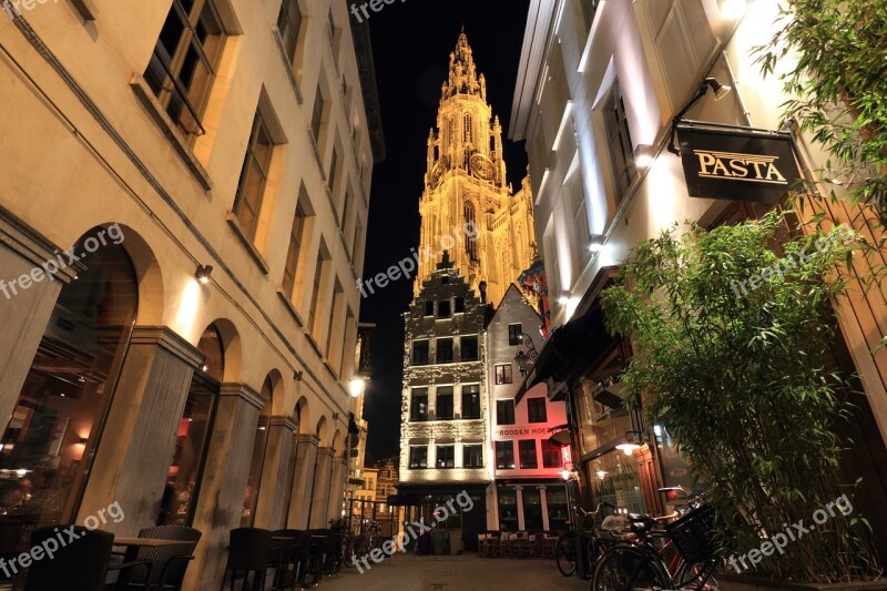 Belgium Antwerp Streetscene Church Tower