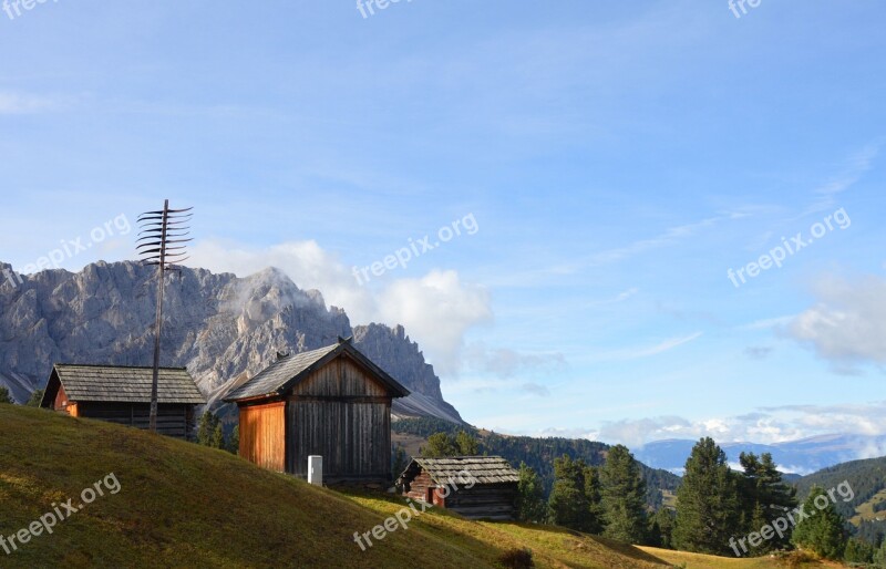 Mountain Hut Dolomites Mountain Meadow Alpine Landscape