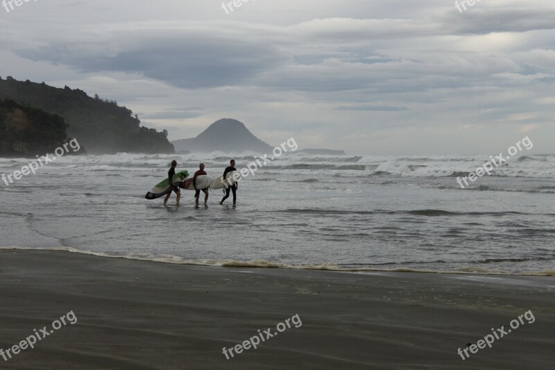 New Zealand Surfers Sea Beach Summer