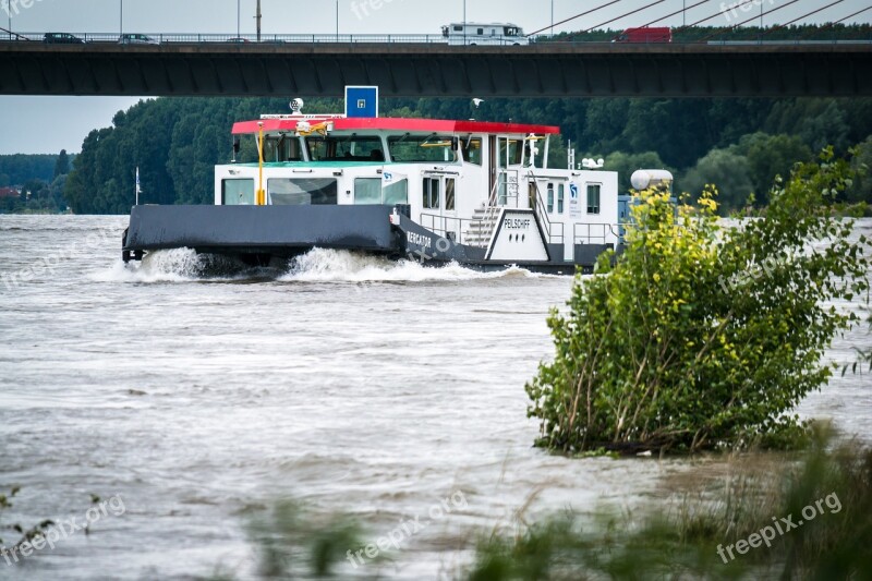 Ship Bridge High Water River Rhine