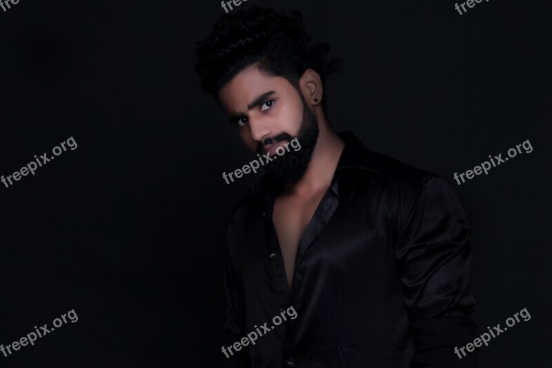 Young Man Beard Black Shirt Style Sexy