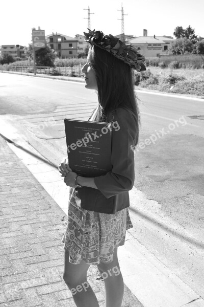 Graduation Red Black And White Girl Laurel Wreath