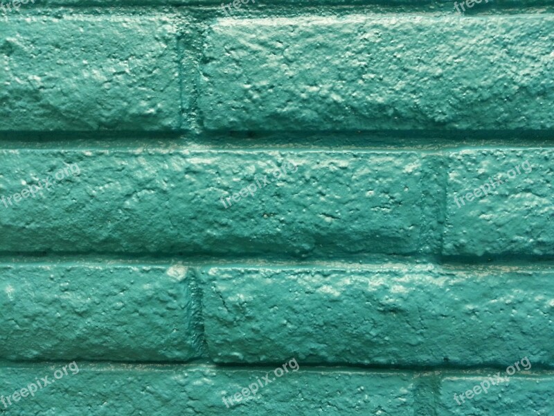 Brick Wall Turquoise Block Painted