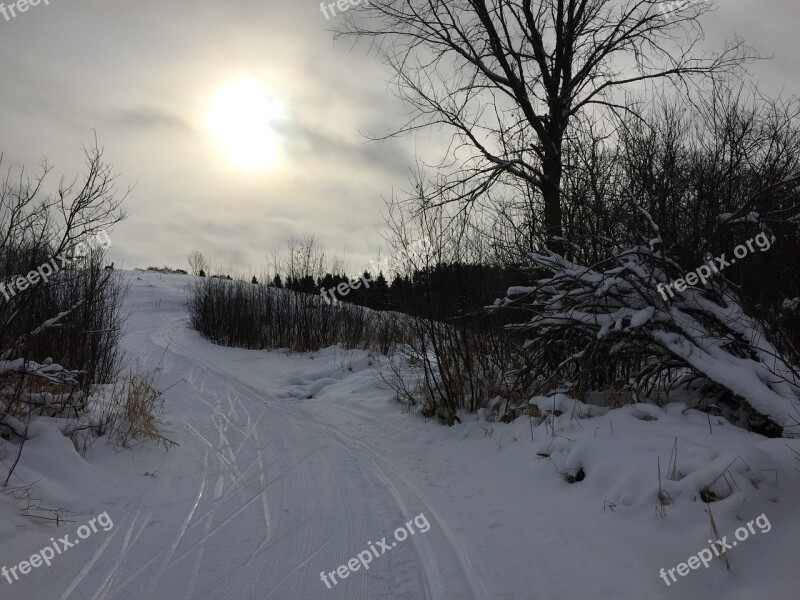 Snow Xc Skiing Cross-country Ski Ski Trail Winter Sunset