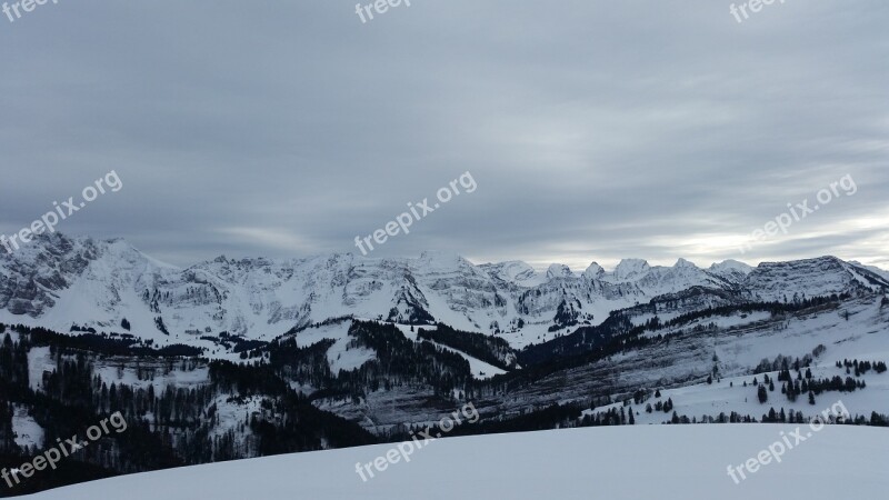 Mountain Snow Panorama Alpstein Winter