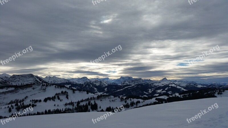 Mountain Snow Panorama Alpstein Winter