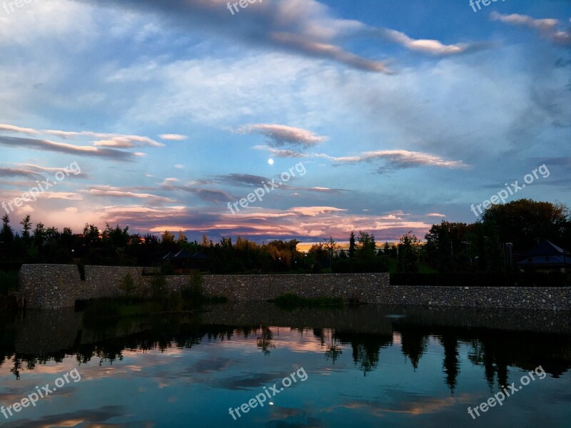 Reflection Pond Sundown Sunset Outdoors