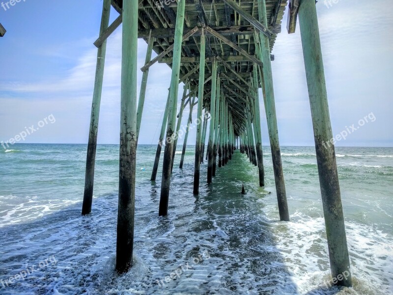 Ocean Pier Waves Tide Nautical