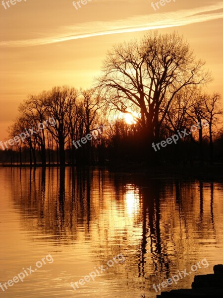 Lake Reflections Sundown Water Nature