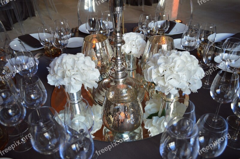 Stemware Flowers Covered Table Wedding