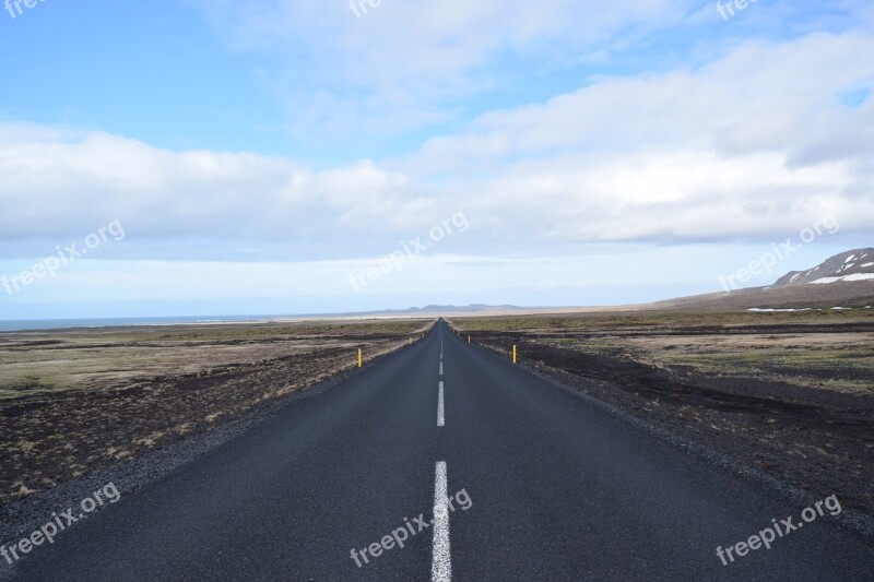 Iceland Straight Road Lonely Direction Landscape