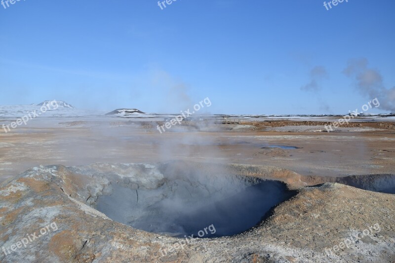 Iceland Active Volcano Sulphur Landscape Hole In Ground