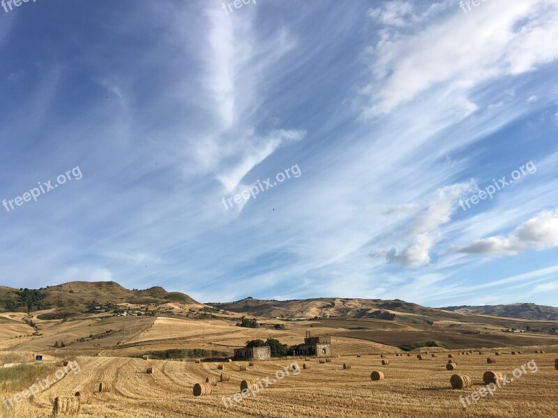 Sicily Wheat Landscape Sky Agriculture