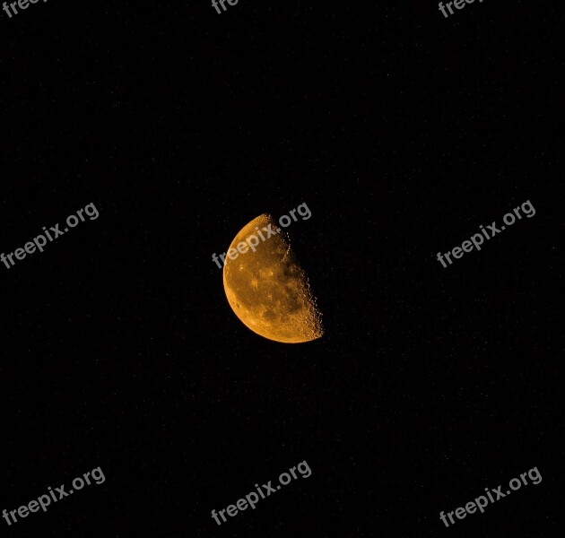 Orange Moon Craters Night Sky Astronomy