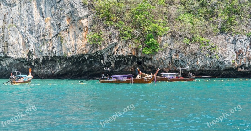 Phi Phi Island Tour Phuket Thailand Wooden Boats Sea