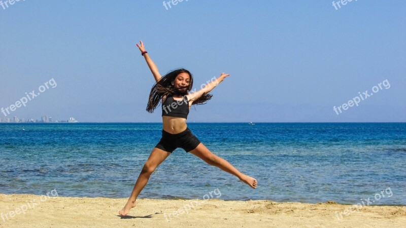 Girl Sea Beach Summer Jumping