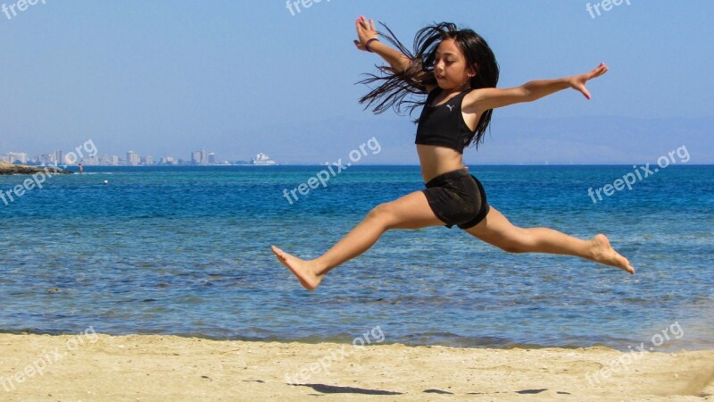 Girl Sea Beach Summer Jumping