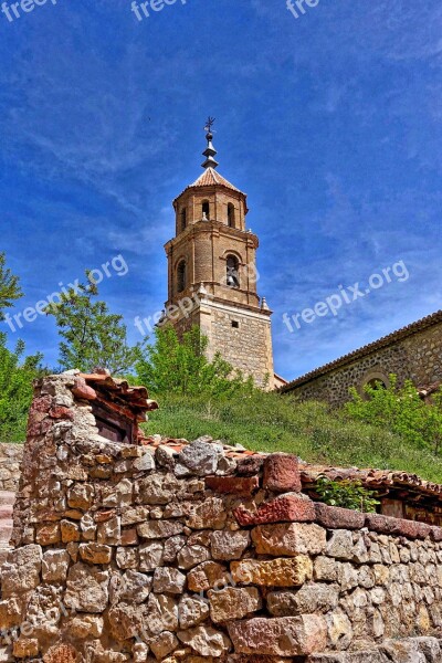 Church Spire Albarracin Scenic Landscape