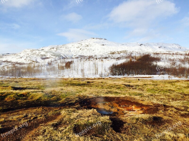 Iceland Geyser Boiling Ice Fire