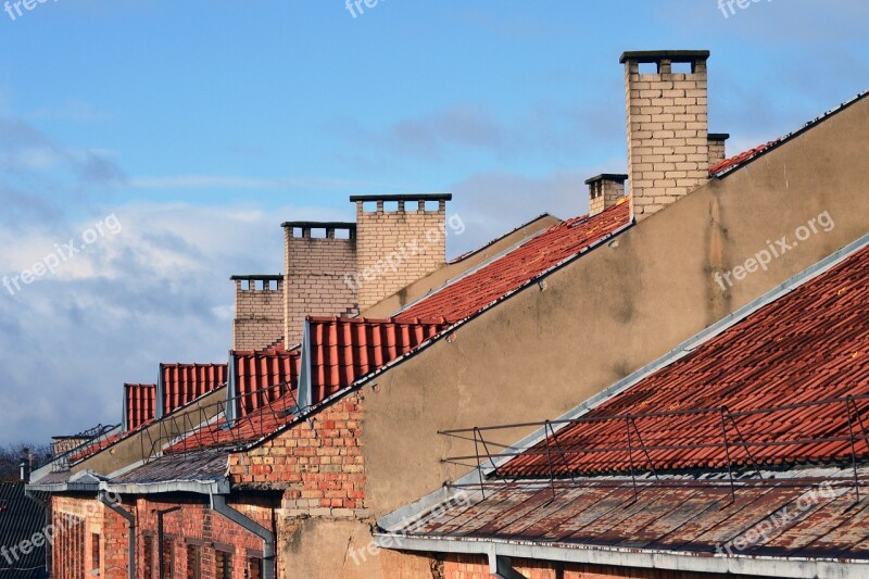 Cream Color Brick Chimney Red