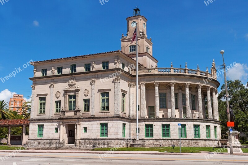 Coral Gables City Hall Historical Site Corinthian Colonnades Shingle Roof