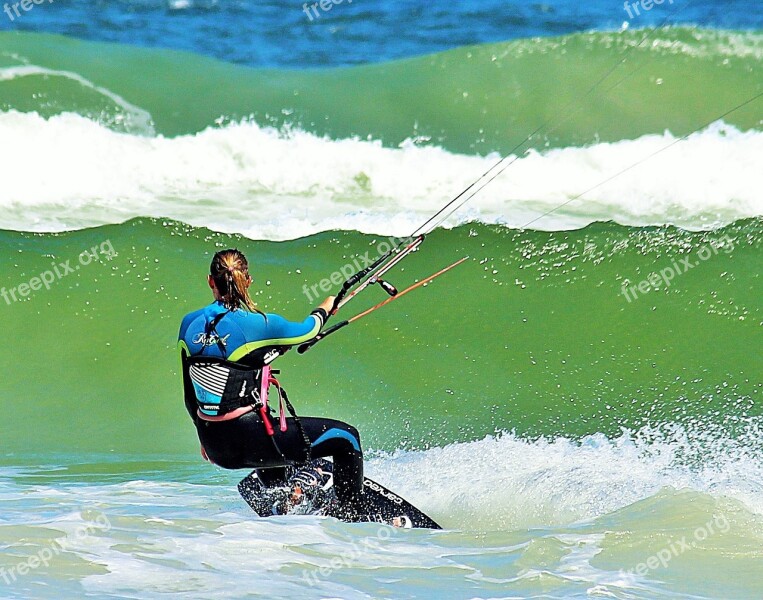 Surf Surfing Kiting Woman Wave