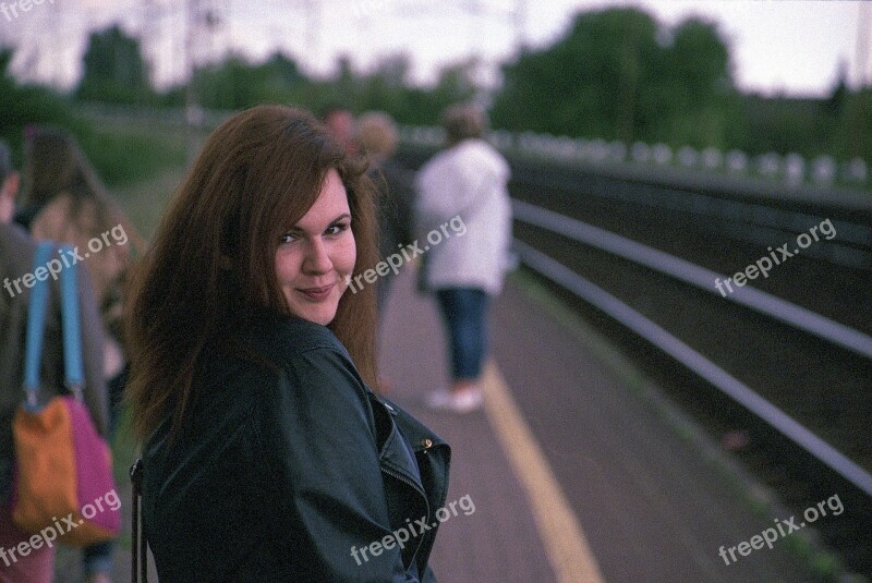 Young Girl Trainstation Smile Happy