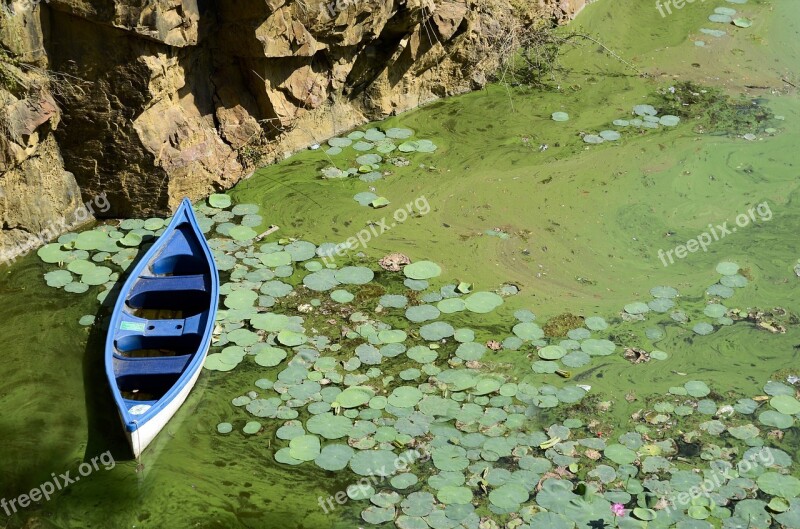 Boat Blue Green Water Pond Water