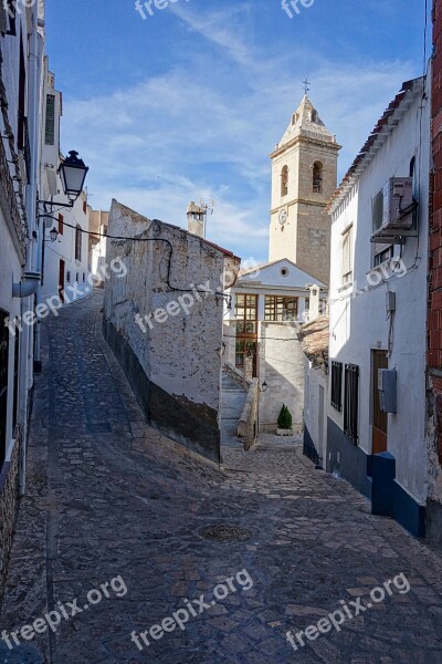 Lane Narrow Cobblestones Alcalá Del Júcar Village