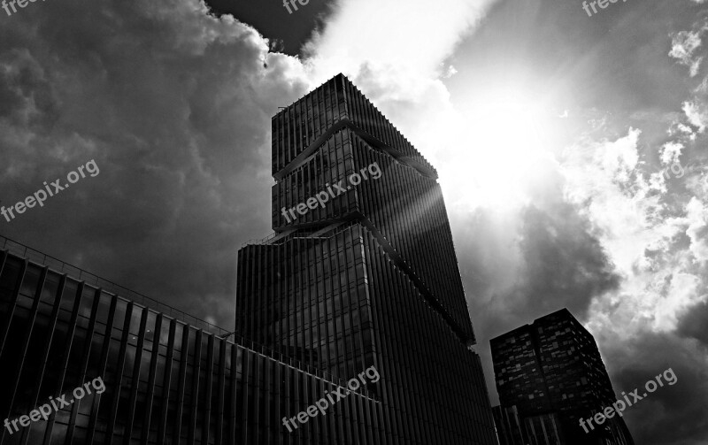 High Rise Skyscraper Tower Silhouette Clouds