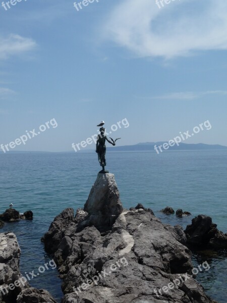 Statue Girl Seagull Landmark Opatija