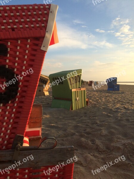 Beach Beach Chair Evening Light North Sea Sand