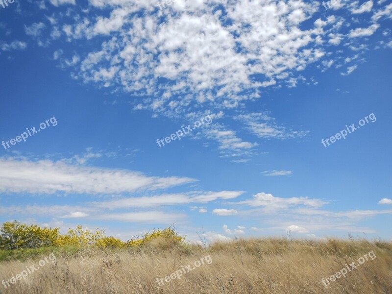 Sky Clouds Field Blue Sun