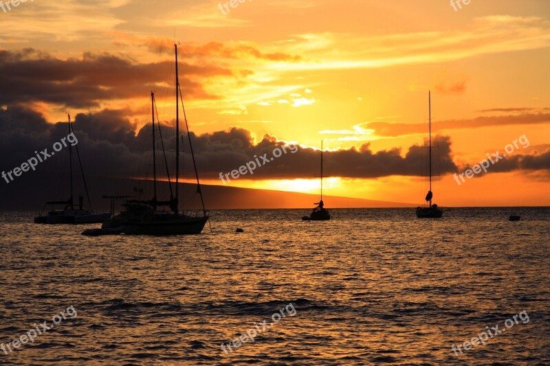 Sunset Hawaii Maui Water Pacific Ocean