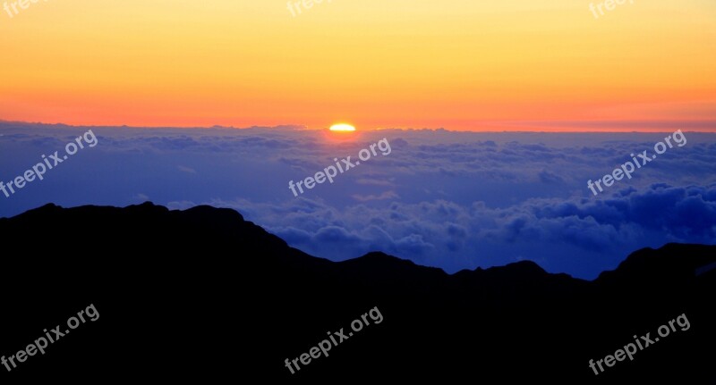 Haleakala Sunrise Clouds Sky Mountain