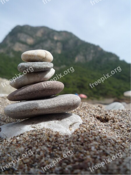 Stones Mountains Balance Pyramid Beach