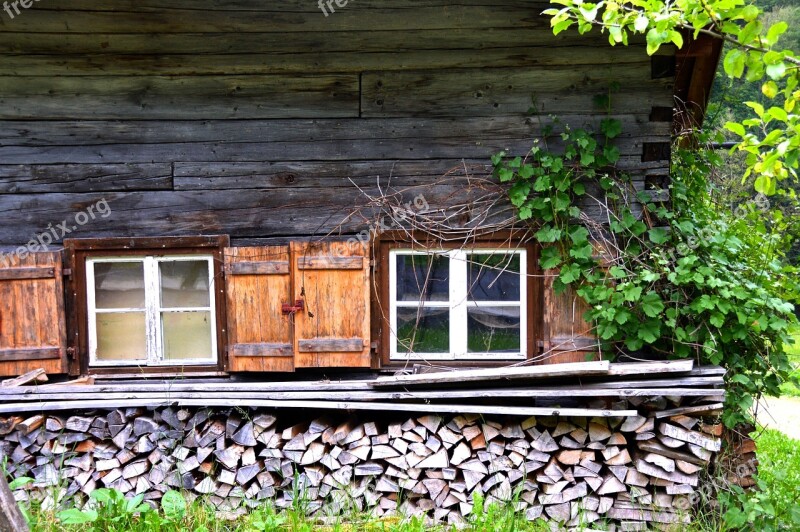 Mountain Hut Window Wood Alm Hut