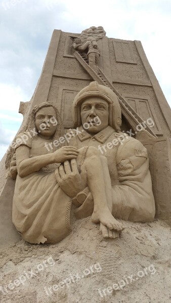 Sand Sculpture Fire Fighter Marvel Free Photos