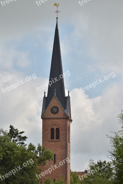 Church Wide Angle Steeple Clouds Sky