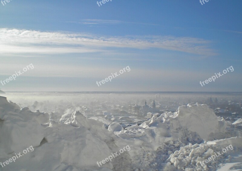 City Winter Snow Snowdrifts Siberia