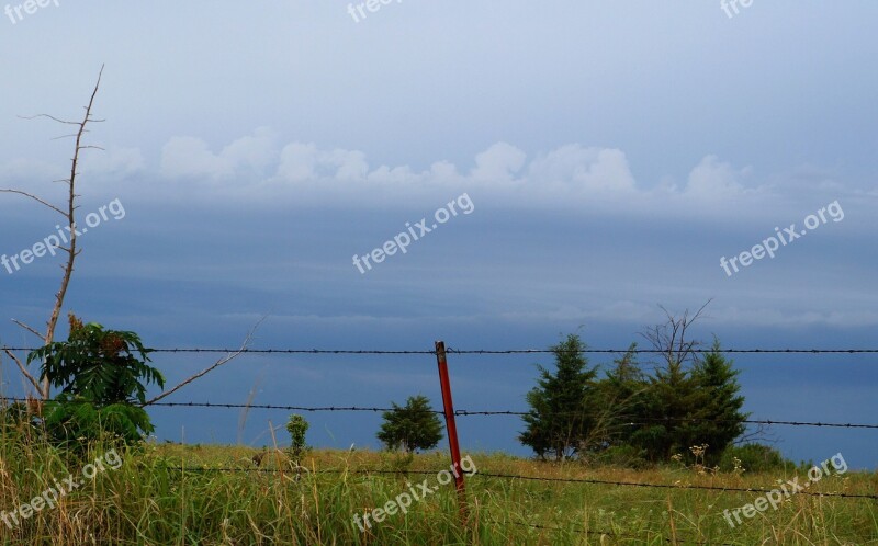 Prairie Fence Barbwire Clouds Kansas