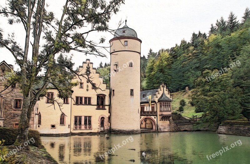 Schloß Mespelbrunn Wasserschloss Moated Castle Mespelbrunn Places Of Interest