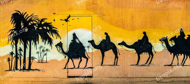 Camels Desert Caravan Graffiti Wall