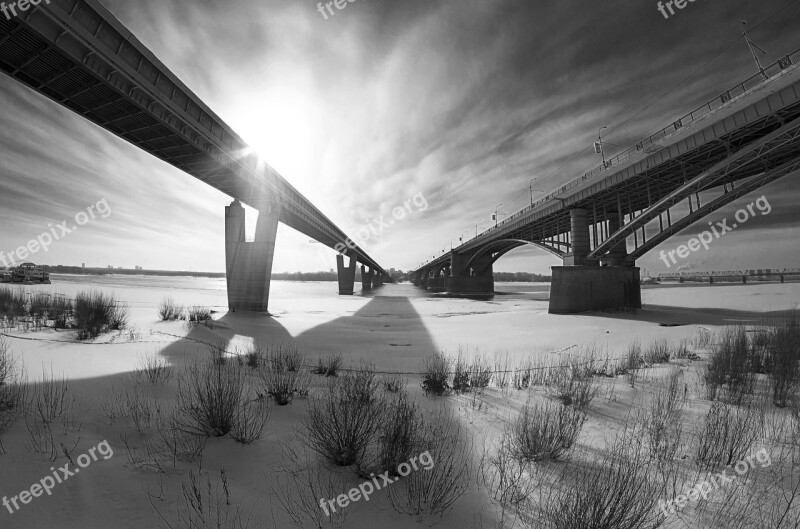 Bridge The Metro Bridge Winter Snow Municipal